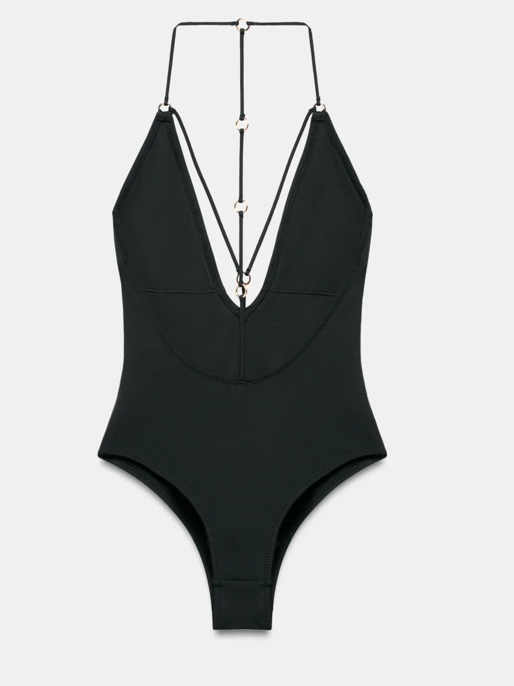 NWOT ZARA Plunge V Neck One Piece Swimsuit w O Ring Details XS